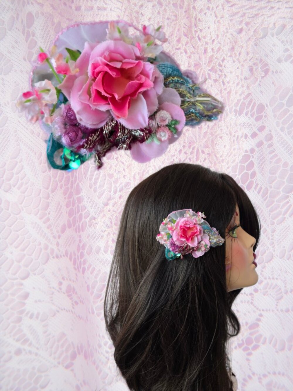 Handmade Vintage-Style Rose Posey Hair Clip Wedding Garden Party